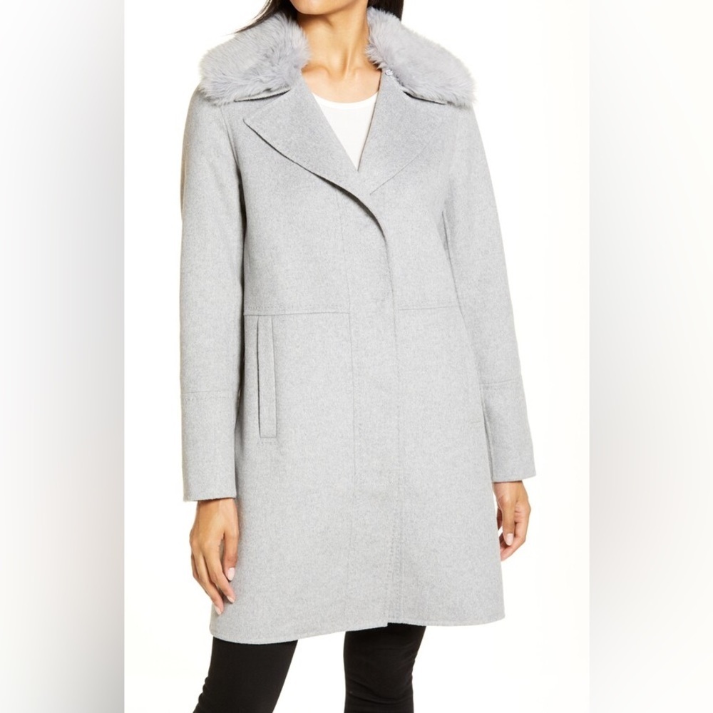 Kenneth Cole New York Wool Blend Coat With Removable Faux Fur Collar